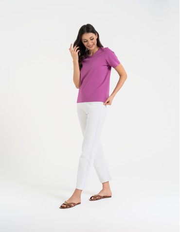 Koszulki z krótkim rękawem - T-shirt damski bawełniany bez szwów bocznych RÓŻOWY - produkt 3