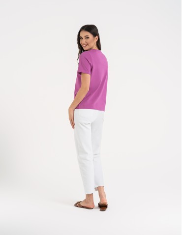 Koszulki z krótkim rękawem - T-shirt damski bawełniany bez szwów bocznych RÓŻOWY - produkt 4