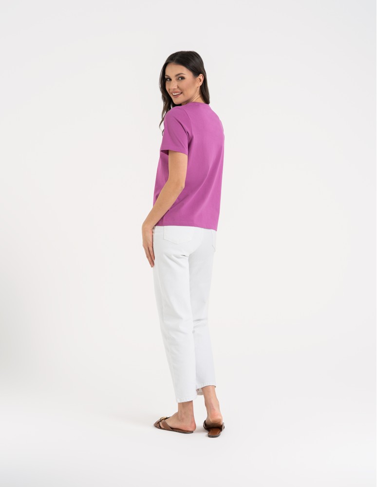 Koszulki z krótkim rękawem - T-shirt damski bawełniany bez szwów bocznych RÓŻOWY  - produkt moraj.pl 4