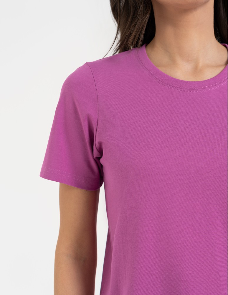 Koszulki z krótkim rękawem - T-shirt damski bawełniany bez szwów bocznych RÓŻOWY  - produkt moraj.pl 5