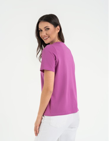 Koszulki z krótkim rękawem - T-shirt damski bawełniany bez szwów bocznych RÓŻOWY - produkt 8