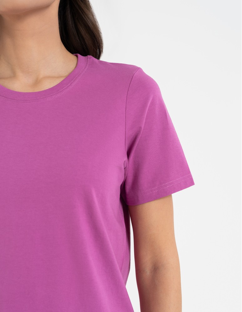 Koszulki z krótkim rękawem - T-shirt damski bawełniany bez szwów bocznych RÓŻOWY  - produkt moraj.pl 10