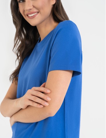 Koszulki z krótkim rękawem - T-shirt damski bawełniany bez szwów bocznych NIEBIESKI - produkt 4