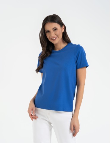 Koszulki z krótkim rękawem - T-shirt damski bawełniany bez szwów bocznych NIEBIESKI - produkt 5