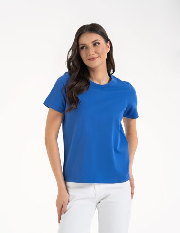 Koszulki z krótkim rękawem - T-shirt damski bawełniany bez szwów bocznych NIEBIESKI - produkt 6