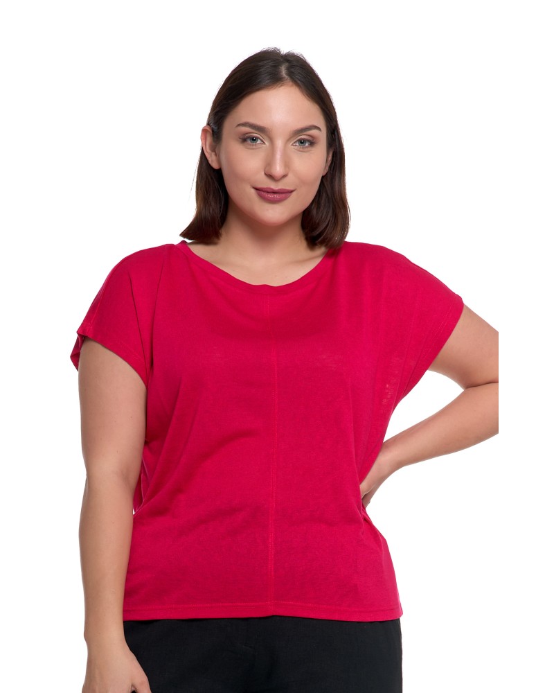 Bluzki i koszule - Damska bluzka z krótkim rękawem i luźnym krojem RÓŻOWY  - produkt moraj.pl 5