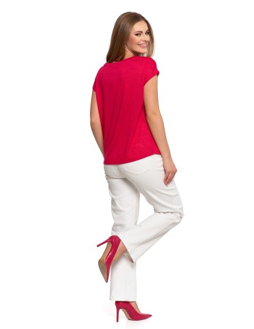 Bluzki i koszule - Damska bluzka z krótkim rękawem i luźnym krojem RÓŻOWY - produkt 4