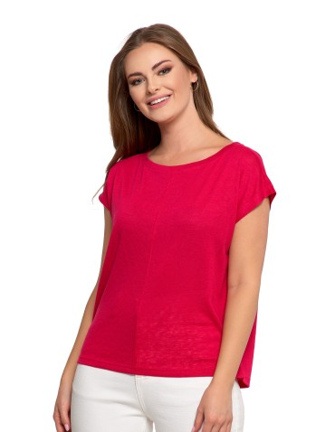 Bluzki i koszule - Damska bluzka z krótkim rękawem i luźnym krojem RÓŻOWY - produkt 1