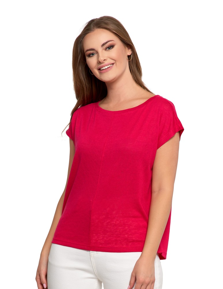 Bluzki i koszule - Damska bluzka z krótkim rękawem i luźnym krojem RÓŻOWY - produkt moraj.pl 1
