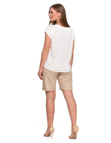 Bluzki i koszule - Damska bluzka z krótkim rękawem i luźnym krojem KREMOWY - produkt 3