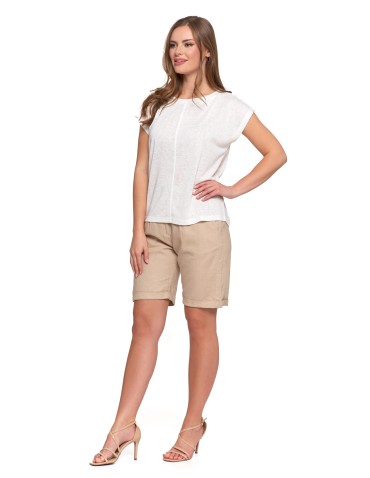 Bluzki i koszule - Damska bluzka z krótkim rękawem i luźnym krojem KREMOWY - produkt 6