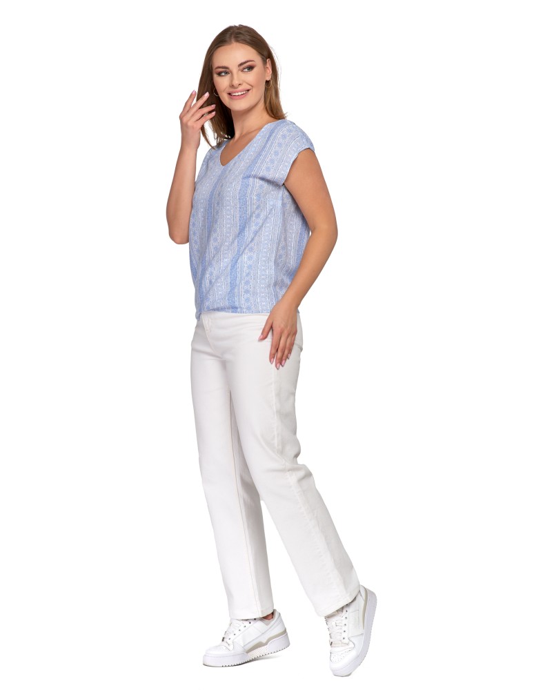 Bluzki i koszule - Bluzka damska wiskozowa z ozdobnym tyłem NIEBIESKI  - produkt moraj.pl 3