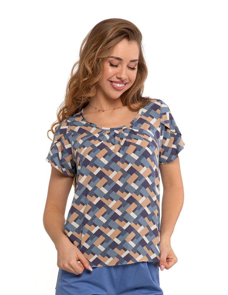 Bluzki i koszule - Bluzka damska z wiskozy wzorzysta NIEBIESKI - produkt moraj.pl 1