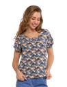 Bluzka damska z wiskozy wzorzysta NIEBIESKI