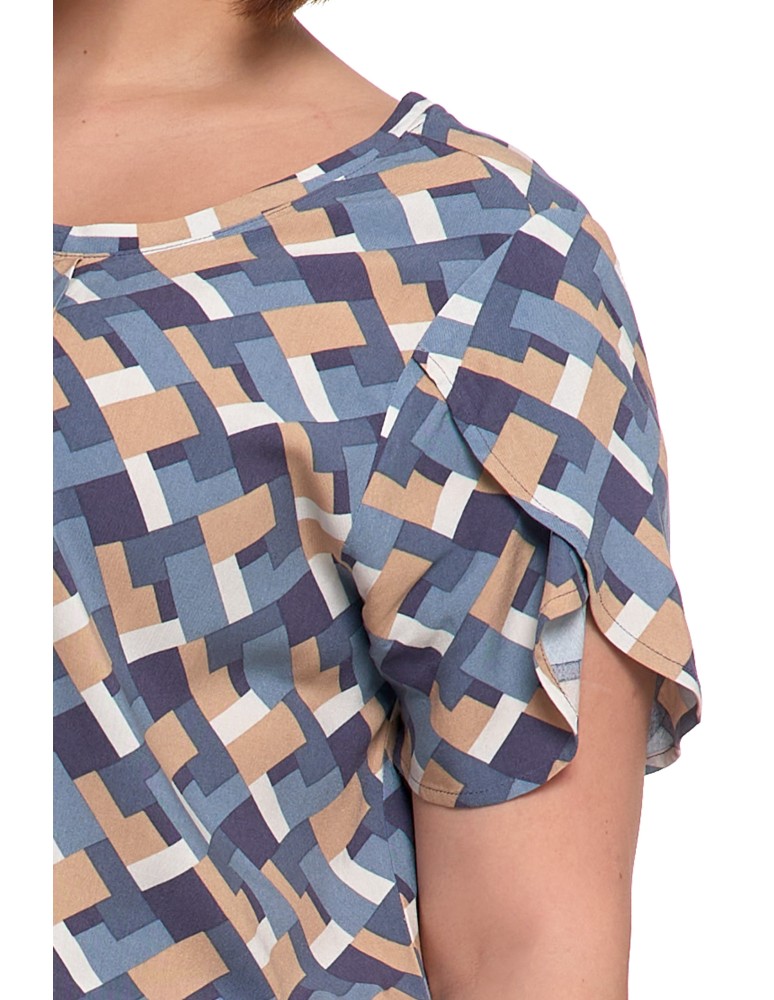 Bluzki i koszule - Bluzka damska z wiskozy wzorzysta NIEBIESKI  - produkt moraj.pl 2