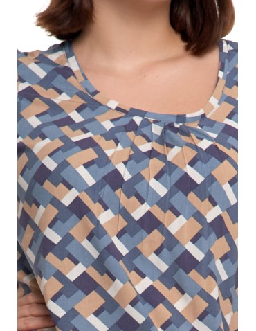 Bluzki i koszule - Bluzka damska z wiskozy wzorzysta NIEBIESKI - produkt 3