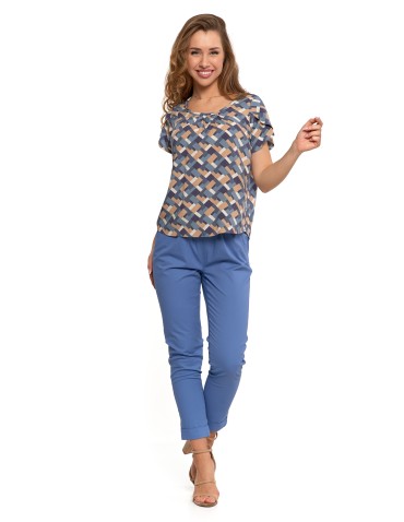 Bluzki i koszule - Bluzka damska z wiskozy wzorzysta NIEBIESKI - produkt 4