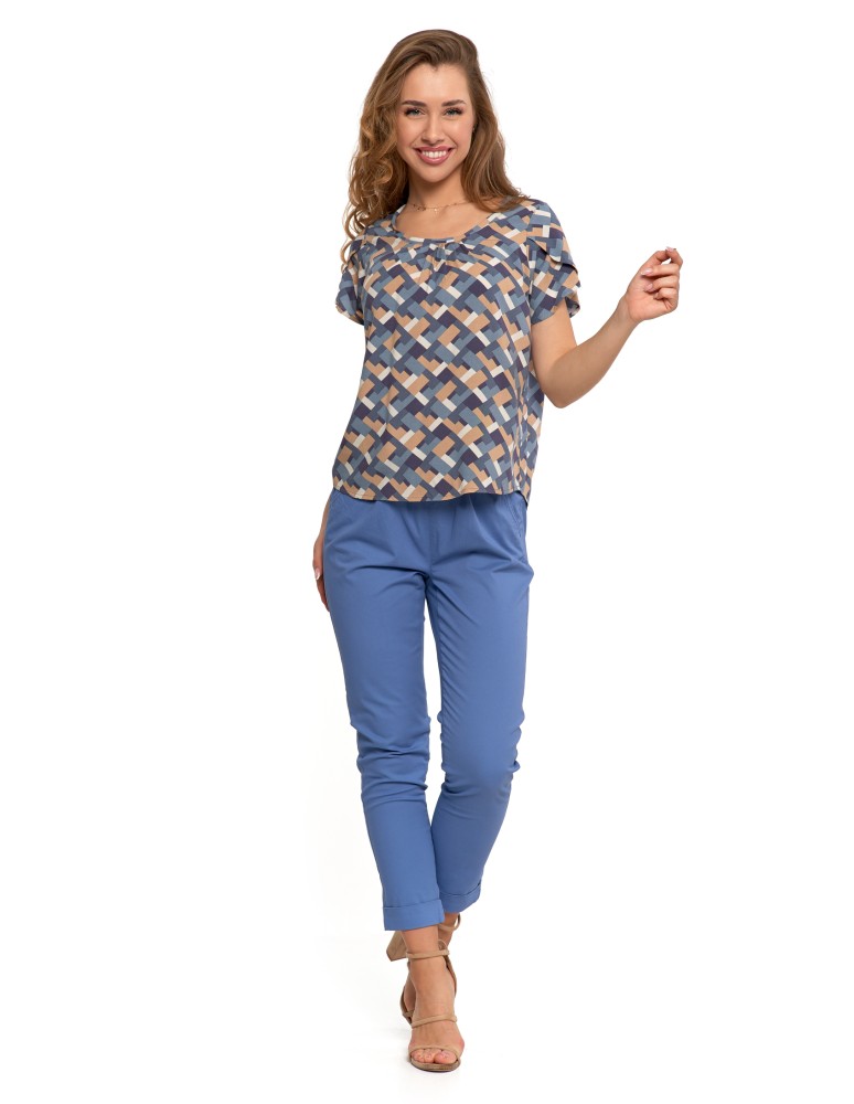 Bluzki i koszule - Bluzka damska z wiskozy wzorzysta NIEBIESKI  - produkt moraj.pl 4