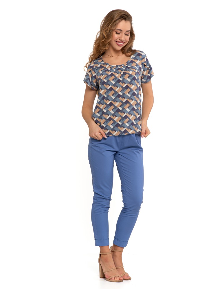 Bluzki i koszule - Bluzka damska z wiskozy wzorzysta NIEBIESKI  - produkt moraj.pl 6