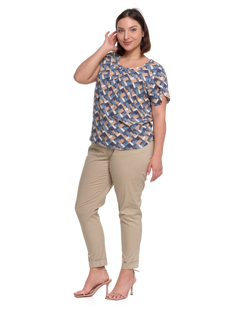 Bluzki i koszule - Bluzka damska z wiskozy wzorzysta NIEBIESKI  - produkt moraj.pl 14