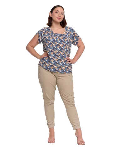 Bluzki i koszule - Bluzka damska z wiskozy wzorzysta NIEBIESKI - produkt 15