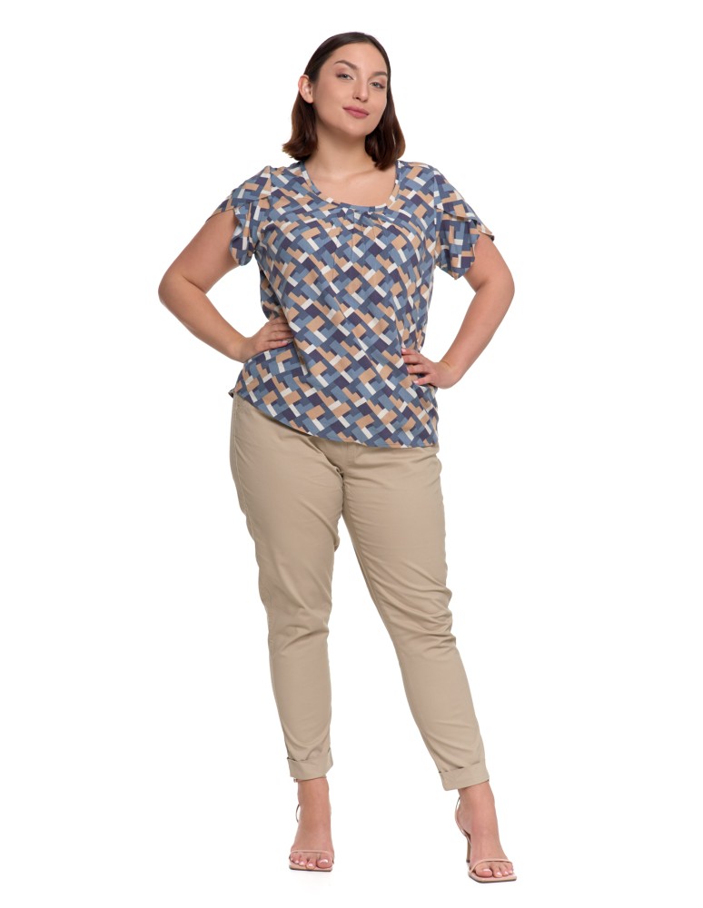 Bluzki i koszule - Bluzka damska z wiskozy wzorzysta NIEBIESKI  - produkt moraj.pl 15