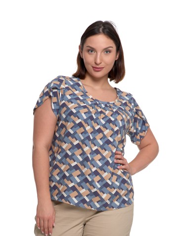 Bluzki i koszule - Bluzka damska z wiskozy wzorzysta NIEBIESKI - produkt 11