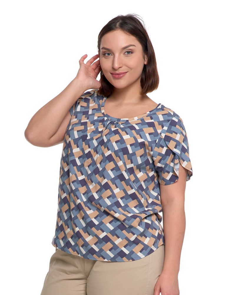 Bluzki i koszule - Bluzka damska z wiskozy wzorzysta NIEBIESKI  - produkt moraj.pl 10