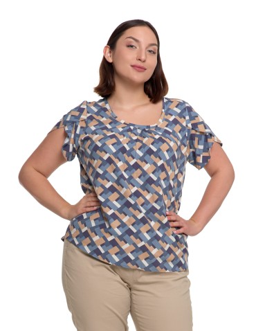 Bluzki i koszule - Bluzka damska z wiskozy wzorzysta NIEBIESKI - produkt 8