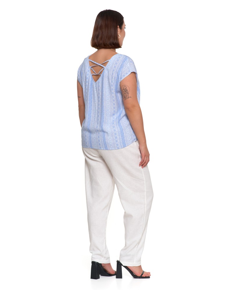 Bluzki i koszule - Bluzka damska wiskozowa z ozdobnym tyłem NIEBIESKI  - produkt moraj.pl 5