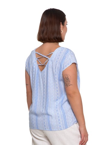 Bluzki i koszule - Bluzka damska wiskozowa z ozdobnym tyłem NIEBIESKI - produkt 2