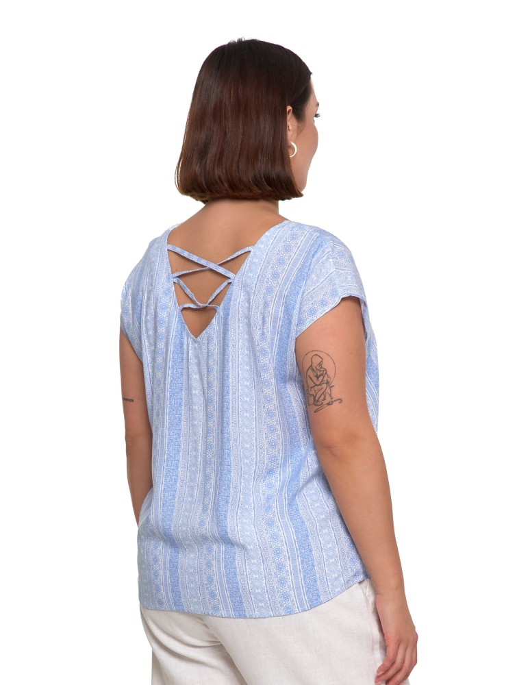 Bluzki i koszule - Bluzka damska wiskozowa z ozdobnym tyłem NIEBIESKI  - produkt moraj.pl 2