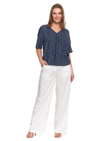 Bluzki i koszule - Bluzka damska z wiskozy z dekoltem w serek GRANATOWY - produkt 3