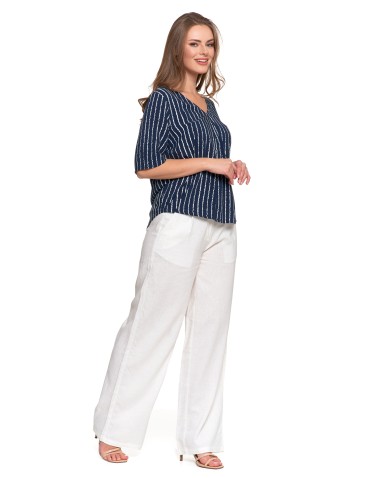 Bluzki i koszule - Bluzka damska z wiskozy z dekoltem w serek GRANATOWY - produkt 6