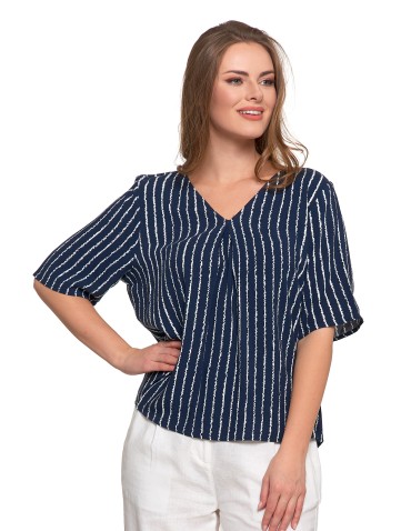 Bluzki i koszule - Bluzka damska z wiskozy z dekoltem w serek GRANATOWY - produkt 7