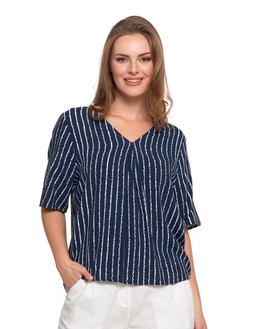 Bluzki i koszule - Bluzka damska z wiskozy z dekoltem w serek GRANATOWY - produkt 9