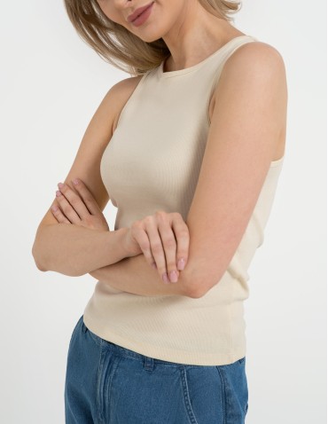 Damska koszulka Tank Top w prążek - BEŻOWY  - produkt 2