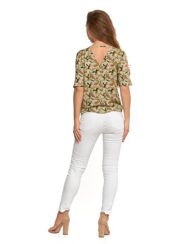 Bluzki i koszule - Bluzka damska z wiskozy z dekoltem w serek ZIELONY - produkt 2