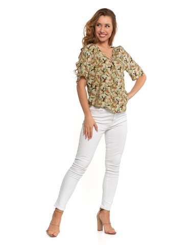 Bluzki i koszule - Bluzka damska z wiskozy z dekoltem w serek ZIELONY - produkt 3