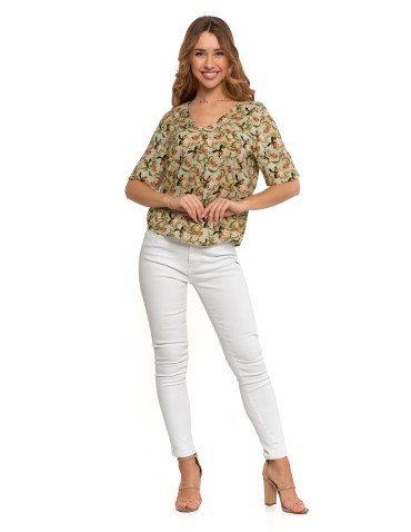 Bluzki i koszule - Bluzka damska z wiskozy z dekoltem w serek ZIELONY - produkt 4