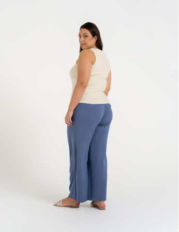 Topy na ramiączkach - Damska koszulka Tank Top w prążek BEŻOWY - produkt 8