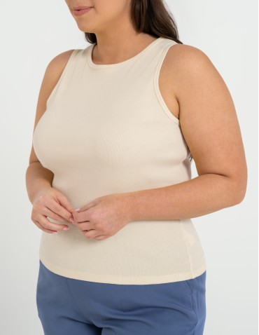 Topy na ramiączkach - Damska koszulka Tank Top w prążek BEŻOWY - produkt 11