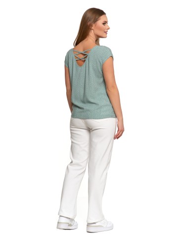 Bluzki i koszule - Bluzka damska wiskozowa z ozdobnym tyłem ZIELONY - produkt 5