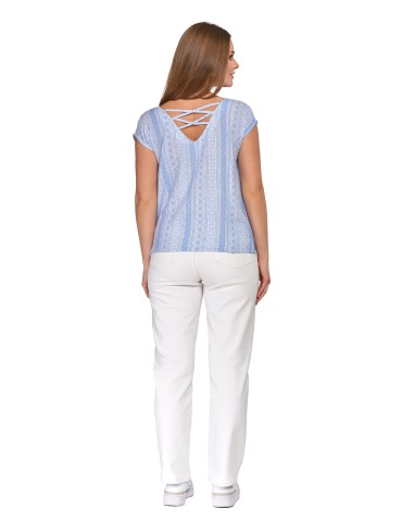 Bluzki i koszule - Bluzka damska wiskozowa z ozdobnym tyłem NIEBIESKI - produkt 8