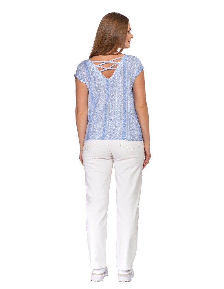 Bluzki i koszule - Bluzka damska wiskozowa z ozdobnym tyłem NIEBIESKI  - produkt moraj.pl 8