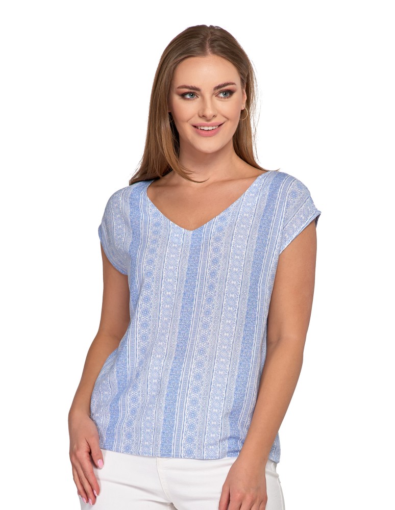 Bluzki i koszule - Bluzka damska wiskozowa z ozdobnym tyłem NIEBIESKI  - produkt moraj.pl 9