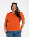 Bluzka damska bawełniana z koronkowym rękawem POMARAŃCZOWY
