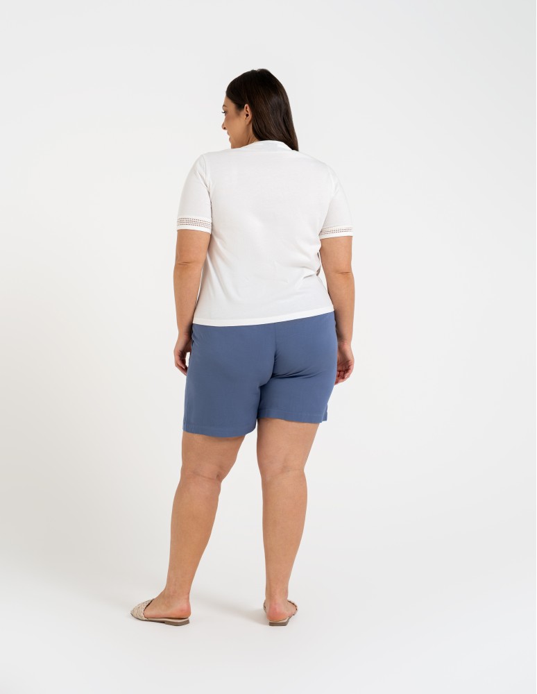 Bluzki z krótkim rękawem - Bluzka damska bawełniana z koronkowym rękawem BIAŁY  - produkt moraj.pl 8