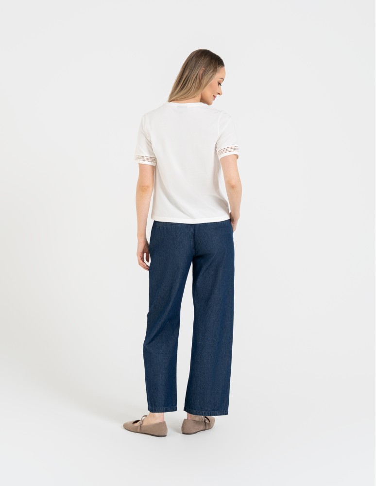 Bluzki z krótkim rękawem - Bluzka damska bawełniana z koronkowym rękawem BIAŁY  - produkt moraj.pl 5