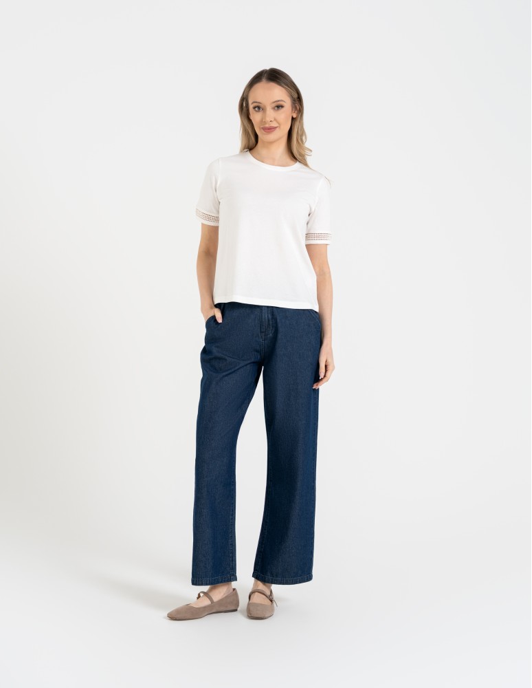 Bluzki z krótkim rękawem - Bluzka damska bawełniana z koronkowym rękawem BIAŁY  - produkt moraj.pl 4